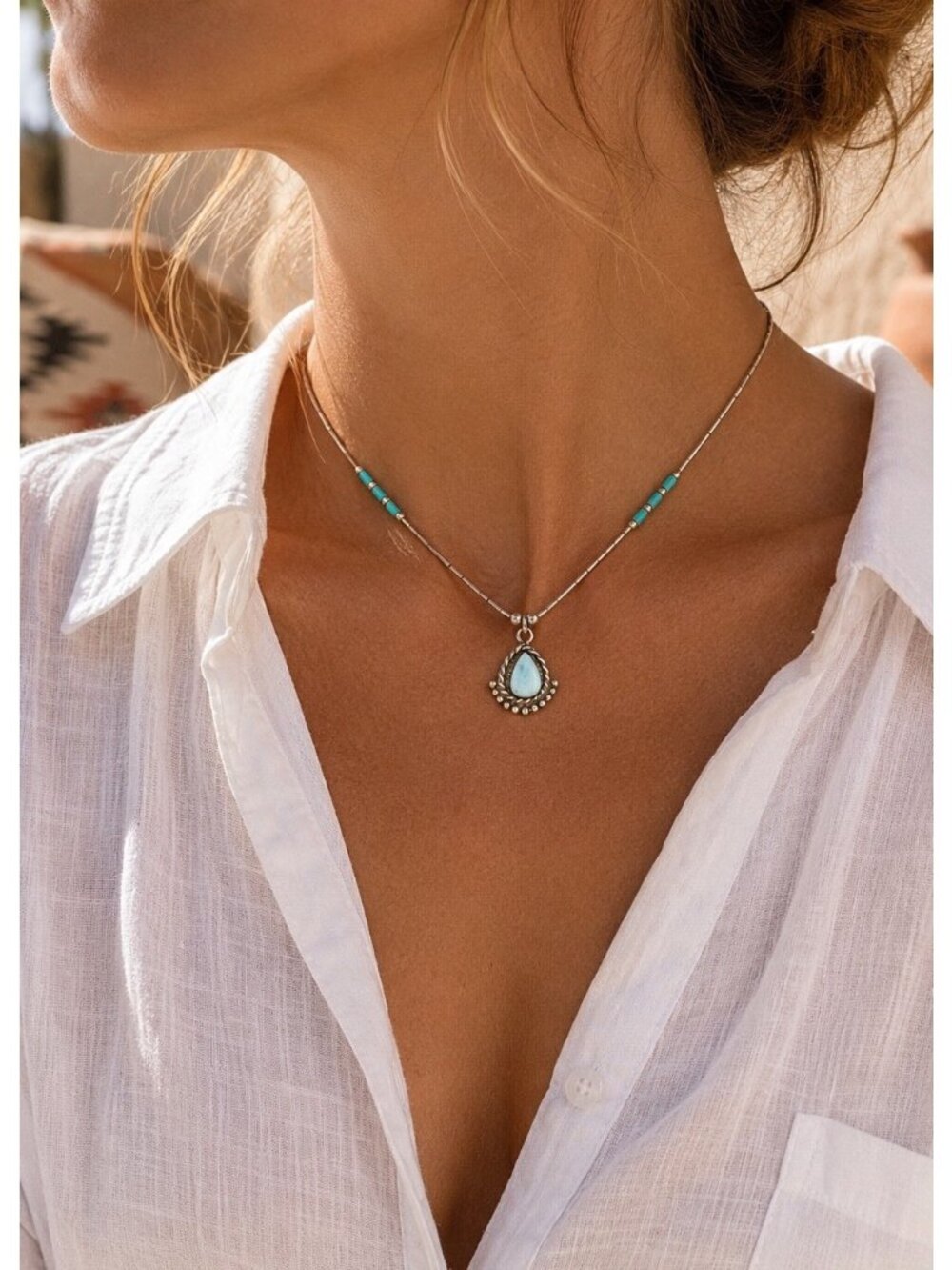 Vintage 925 Liquid Sterling Silver Blue Stone Pendant Choker Necklace Southwest